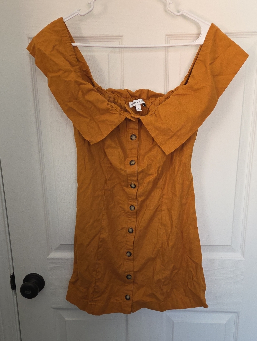 Off Shoulder Button-Front Dress in Mustard by Zara